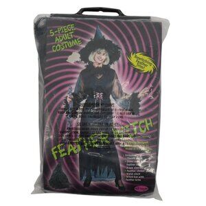 VTG Fun World Womens One Size 4-14 Feather Witch 5 Piece Adult Costume NEW